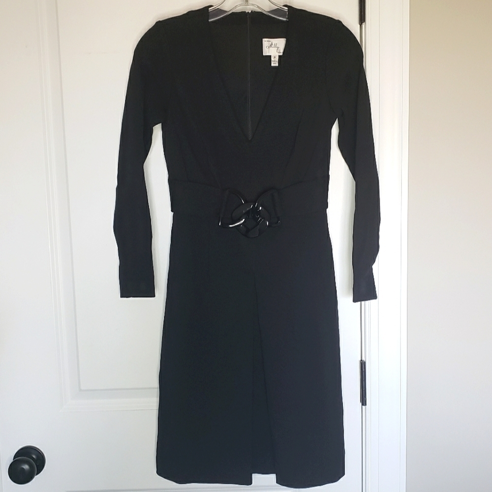 Milly of New York Black Long Sleeve Chain Link Belt Dress P (0-2)